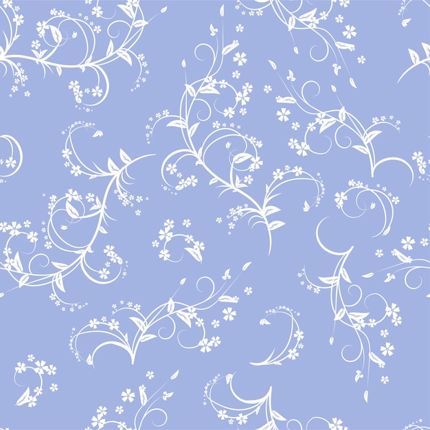 Seamless white floral pattern on blue background