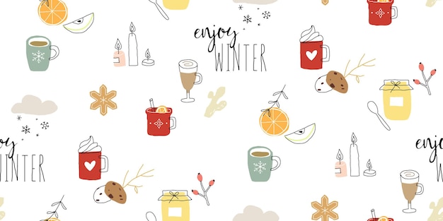 Vector seamless winter cozy pattern vector illustration