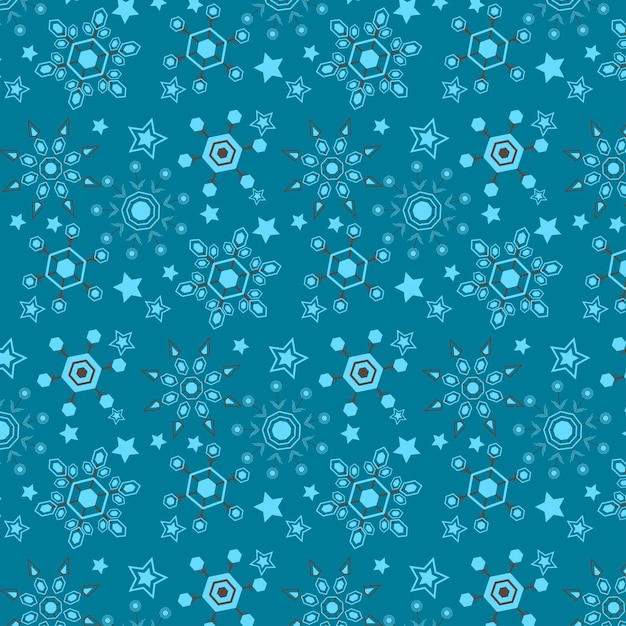 Seamless winter pattern on dark blue background. many different snowflakes are flying. concept flat