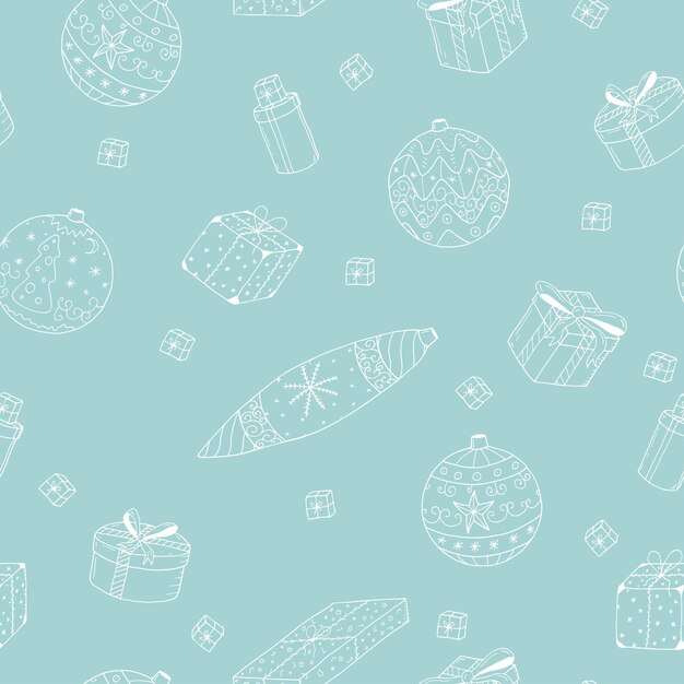 Seamless winter pattern with hand drawn christmas elements Doodle style