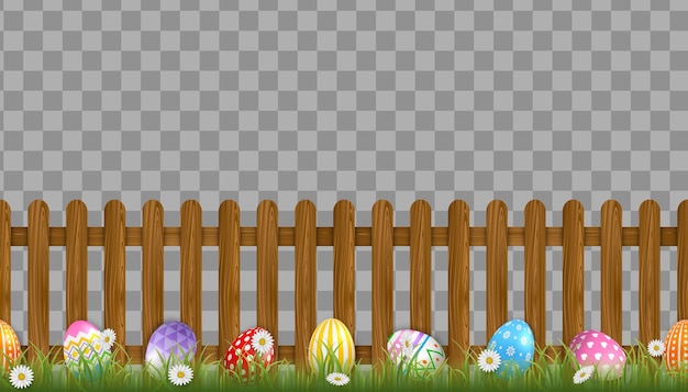 seamless wooden fence with grass and easter eggs vector