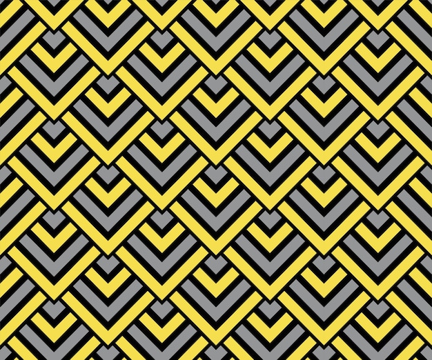 シームレスな黄色と灰色の幾何学的な正方形のパターン。アールデコのベクトル図