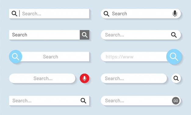 Modello di progettazione concettuale della barra di ricerca. modulo di navigazione impostato per l'interfaccia utente e il sito web.