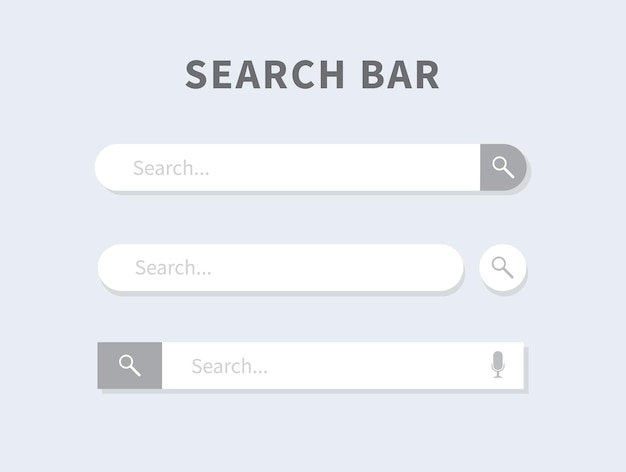 Vettore elemento di design della barra di ricerca barra di ricerca per siti web e app mobili dell'interfaccia utente isolate su sfondo grigio