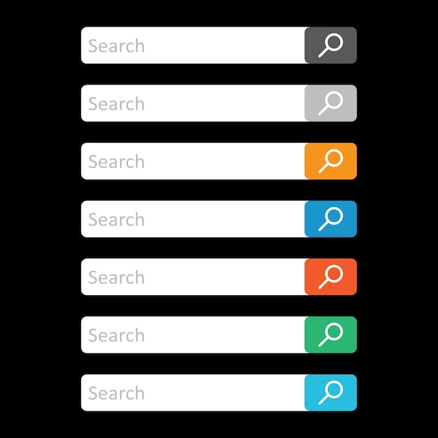 Search bar field Set vector interface elements with search button Flat vector illustration on black background