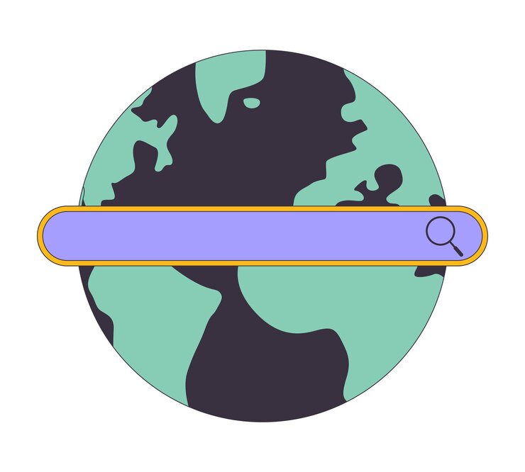 Vector search bar on globe 2d linear cartoon object