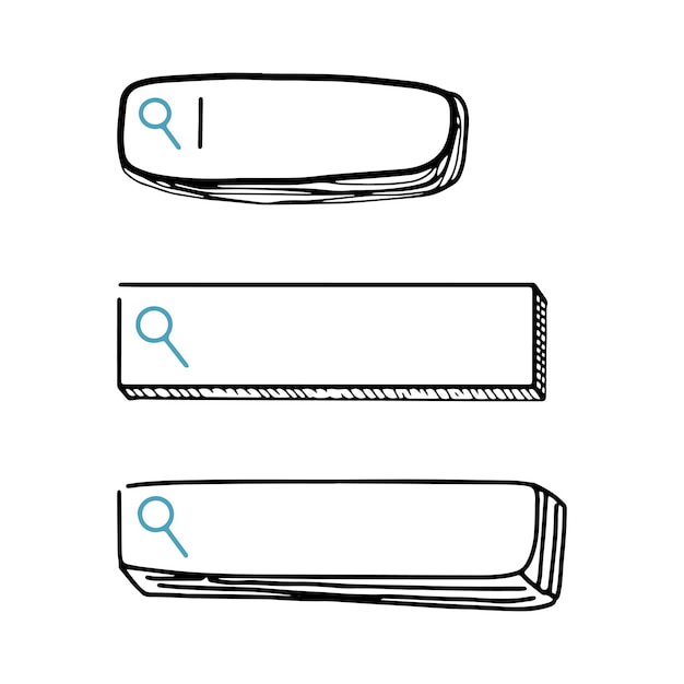 스케치 낙서 스타일의 검색 표시줄 아이콘입니다. Handdrawn 웹 탐색 프레임 집합입니다. 벡터 일러스트 레이 션