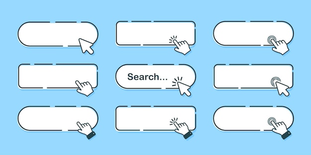 Search bar for interface design and website on bright background Search address and navigation bar icon with mouse cursor A collection of search form templates for sites