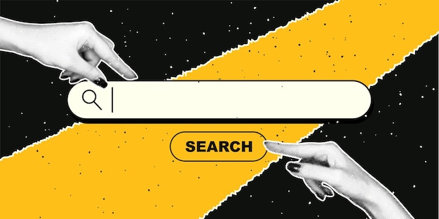 Vector search bar in retro collage style hand with halftone effect vector retro modern illustration