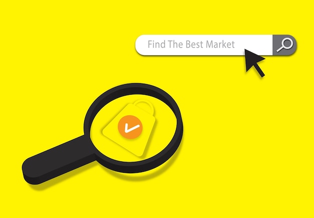 Search bar search the best market boxes and shop symbol with yellow background