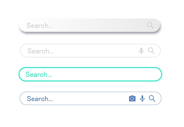 Vector search bar search internet box website ui bars with shadows and blank online search engine with vect