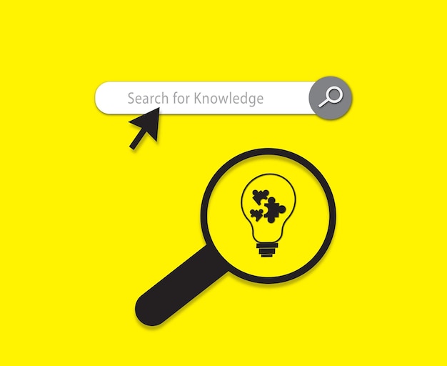 Search bar search knowledge boxes and lamp symbol with yellow background