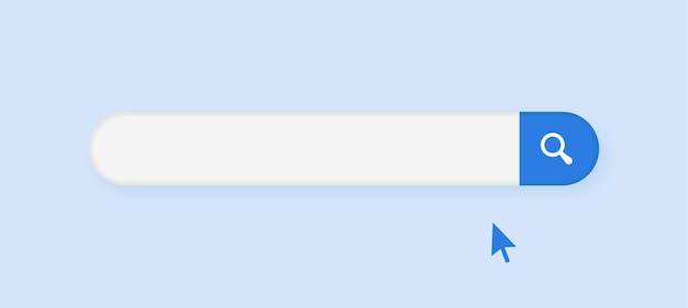 Modello della barra di ricerca in 3d con icona della lente di ingrandimento o cornice delle caselle di ricerca con l'icona del cursore del clic del mouse