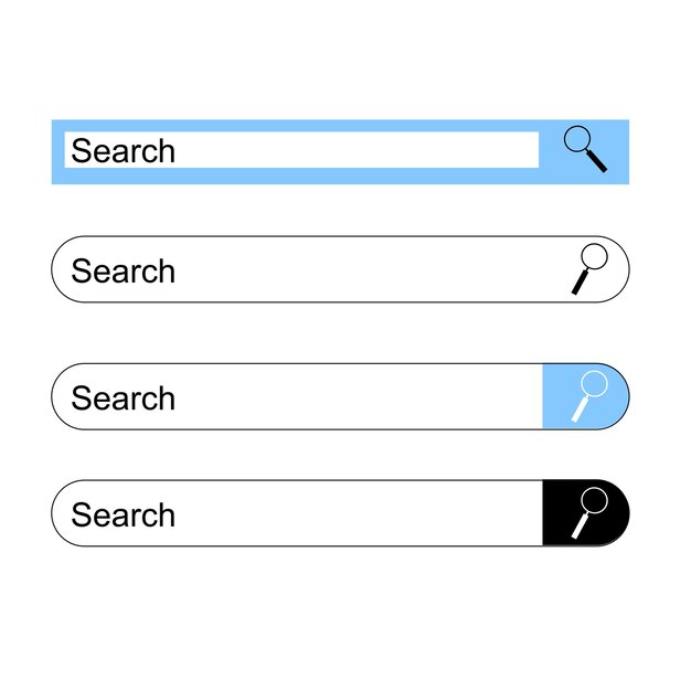 Вектор Набор векторных элементов панели поиска шаблона пользовательского интерфейса полей поиска изолированы на белом фоне