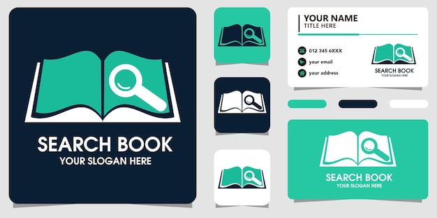 search book logo with line art and bussiness card