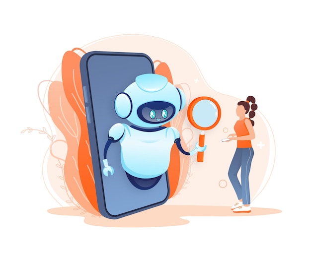 Vector search bot in cartoon style artificial intelligence isometric vector vector illustration