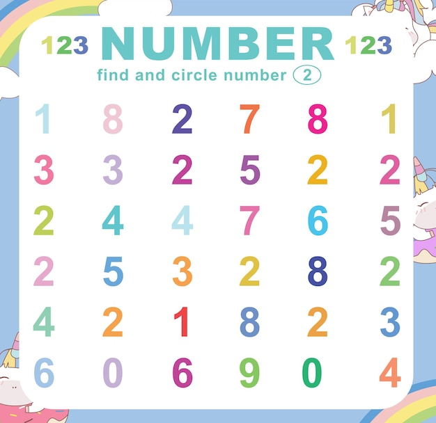 Vector search and circle number on the worksheet. exercise for children to recognize number. vector file