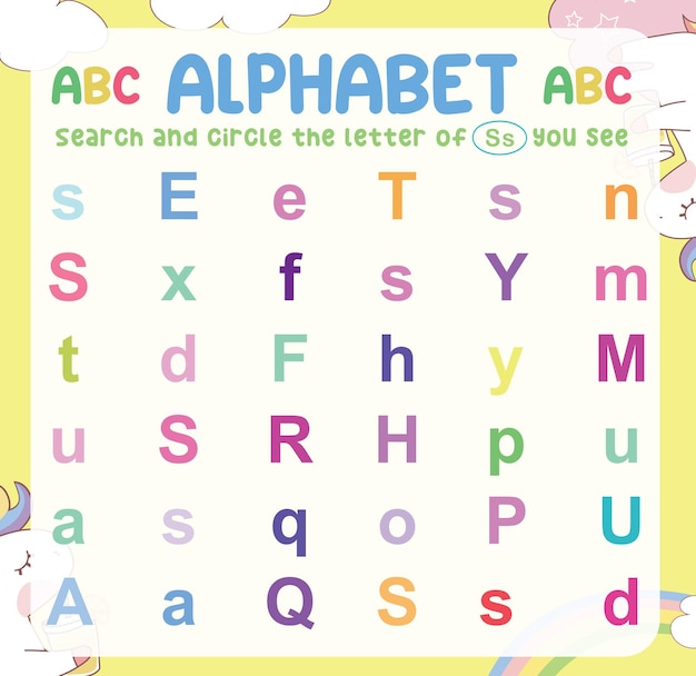 Search and circle the uppercase and lowercase letter on the worksheet. Exercise for children.