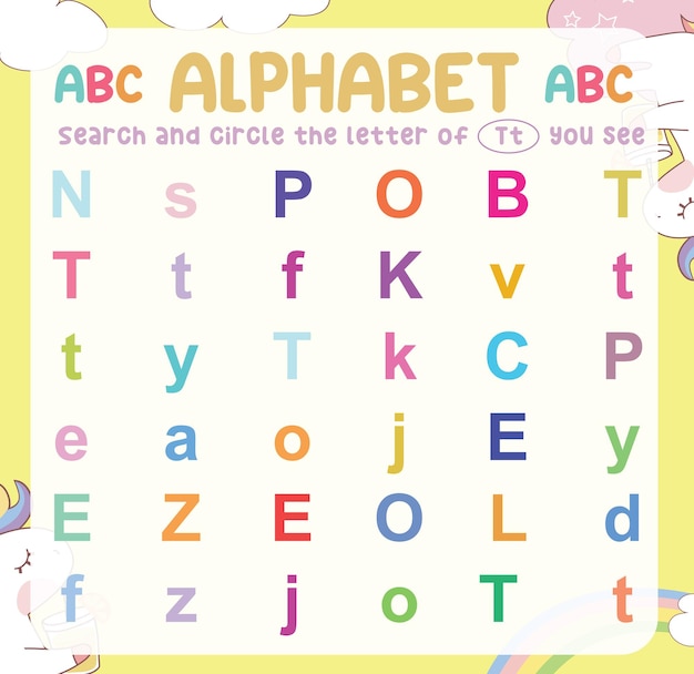 Найдите и обведите заглавную и строчную буквы на листе. Упражнение для детей.