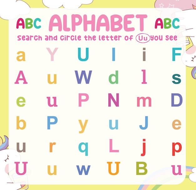 Search and circle the uppercase and lowercase letter on the worksheet. exercise for children.