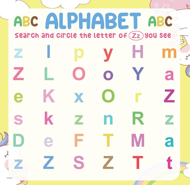 Search and circle the uppercase and lowercase letter on the worksheet. Exercise for children.