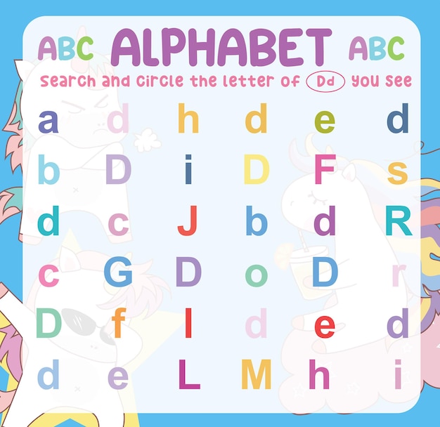 Search and circle the uppercase and lowercase of the a letter on the worksheet. vector file.