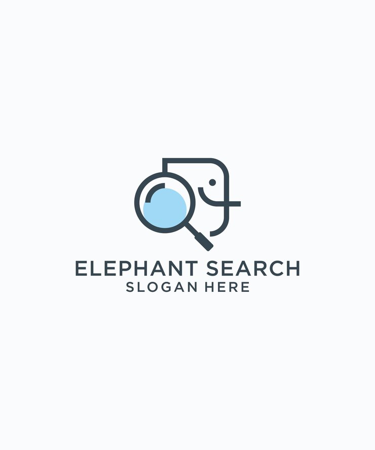 search elephant logo technology combination of elephant and search modern and simple