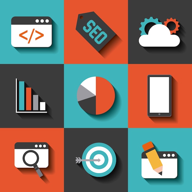 Vector search engine optimization flat icons