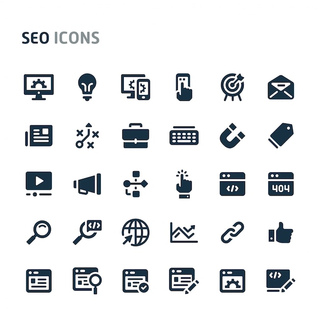 Search Engine Optimization Icon Set. Fillio Black Icon Series.