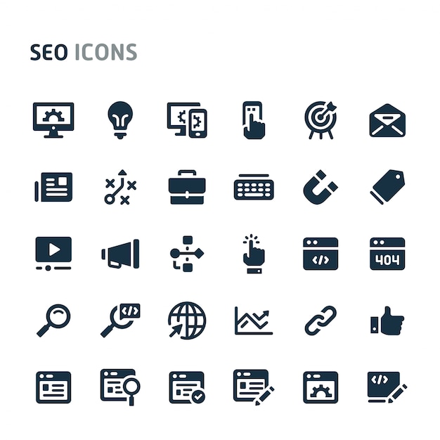 Search engine optimization icon set. fillio black icon series.