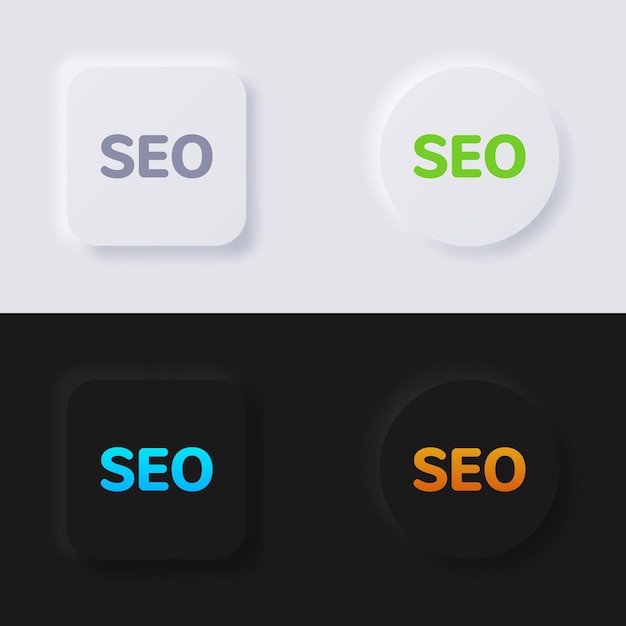 search engine optimization icon set multicolor neumorphism button soft ui design for web design application ui and more button vector