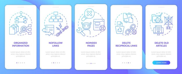 Search engine optimization principles blue gradient onboarding mobile app screen