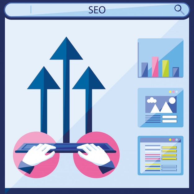 Vettore ottimizzazione dei motori di ricerca con le mani tramite tastiera