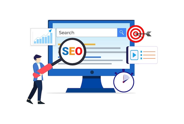 Vector search engine traffic testing website seo zoekmachine optimalisatie illustratie