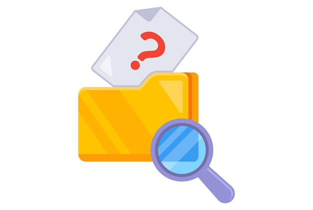 Search for the file on the computer. magnifying glass is looking for a document. flat vector illustration.