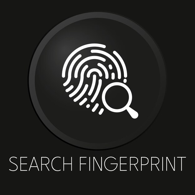 Search fingerprint minimal vector line icon on 3D button isolated on black background Premium Vector