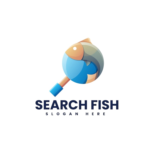 Search Fish Illustration Colorful Logo