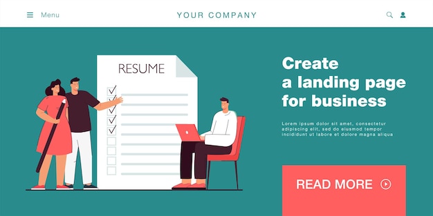 オープンカンパニーポジションの候補者を検索します。応募者は欠員の履歴書を記入します。面接の準備をしている履歴書。採用、雇用の概念。フラット漫画ベクトルイラスト。