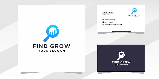 Vector search grow logo and business card template