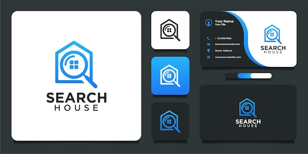 Search house logo design in modern style and business card