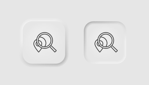 Search location button in neumorphism style Icons for business white UI UX Find symbol Searching places tourism web point of destination Neumorphic style Vector illustration