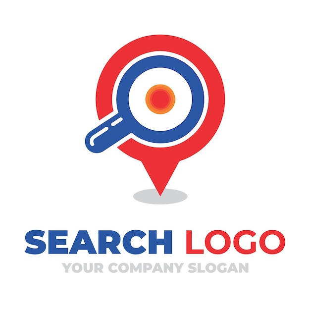 Search logo with a magnifying glass and a red and blue button