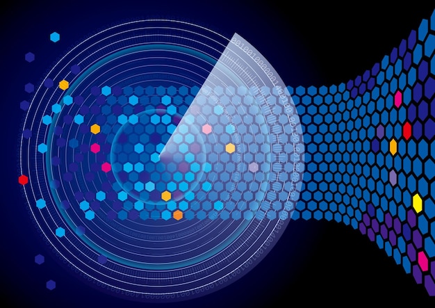 Cerca nel sistema di scansione. design radar blu.