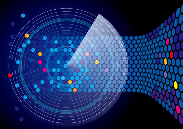 Vector search the scanning system. blue radar design.