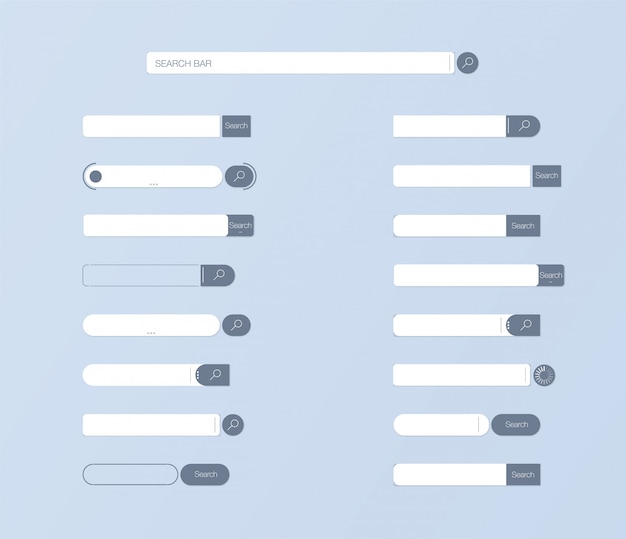 Vettore cerca ui. impostare il design dell'elemento vettoriale della barra di ricerca, insieme dell'interfaccia utente delle caselle di ricerca.