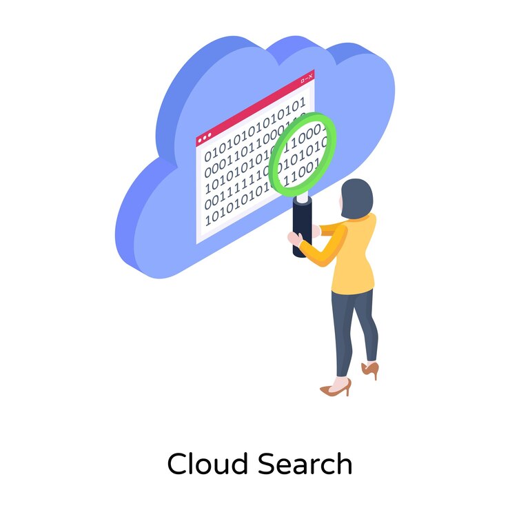 Vector search via website isometric icon of cloud search