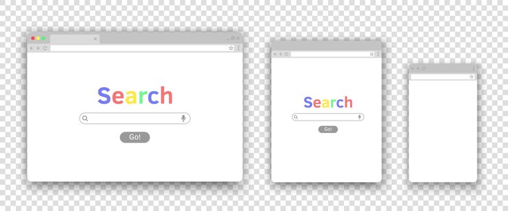 Vector search window for mobile computer laptop tablet devices browser interface for different monitors