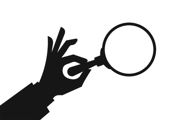 Searching concepts with male hand using magnifying glass on white background
