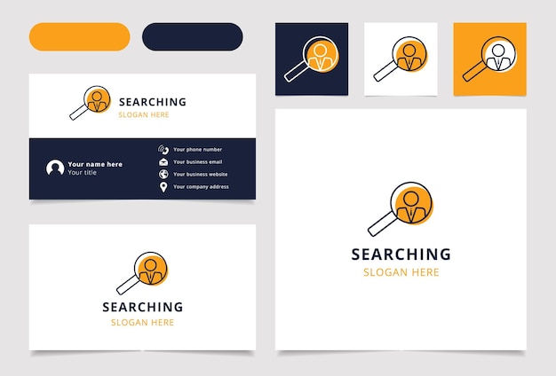 Vector searching logo design with editable slogan business card and branding book template