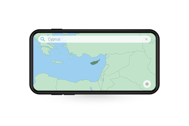 Ricerca mappa di cipro nell'applicazione mappa per smartphone. mappa di cipro nel telefono cellulare.